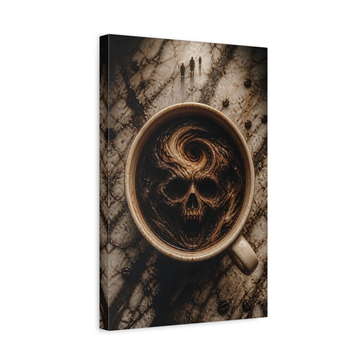 Side Mockup 4. Horror Skull Brown Skull Coffee shown as stretched canvas wall art