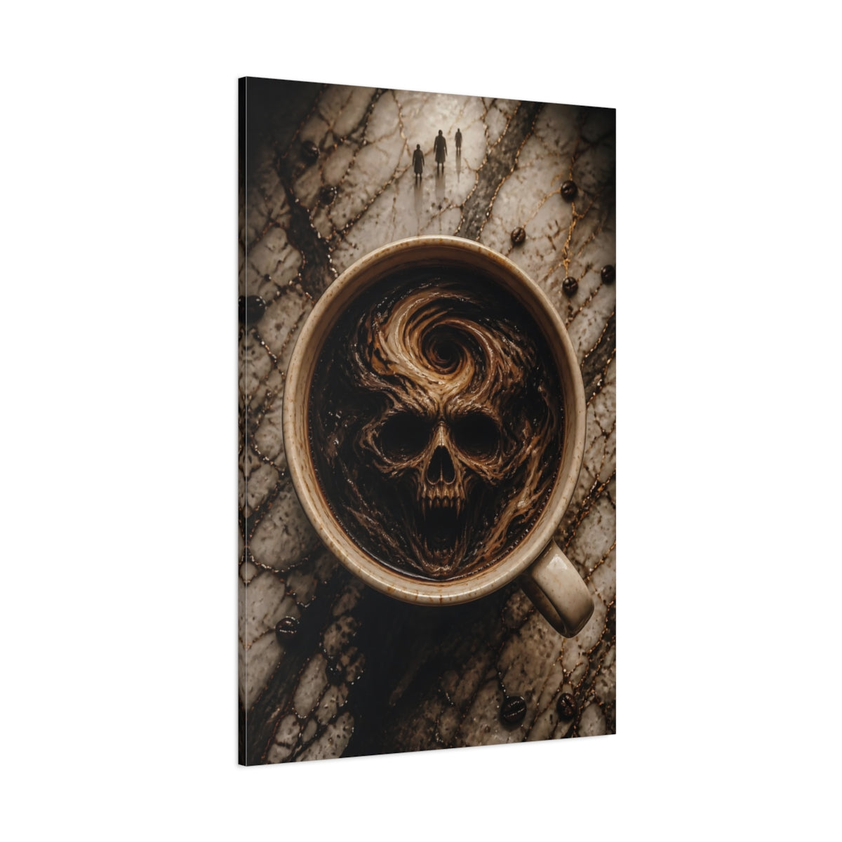 Side Mockup 1. Horror Skull Brown Skull Coffee shown as stretched canvas wall art