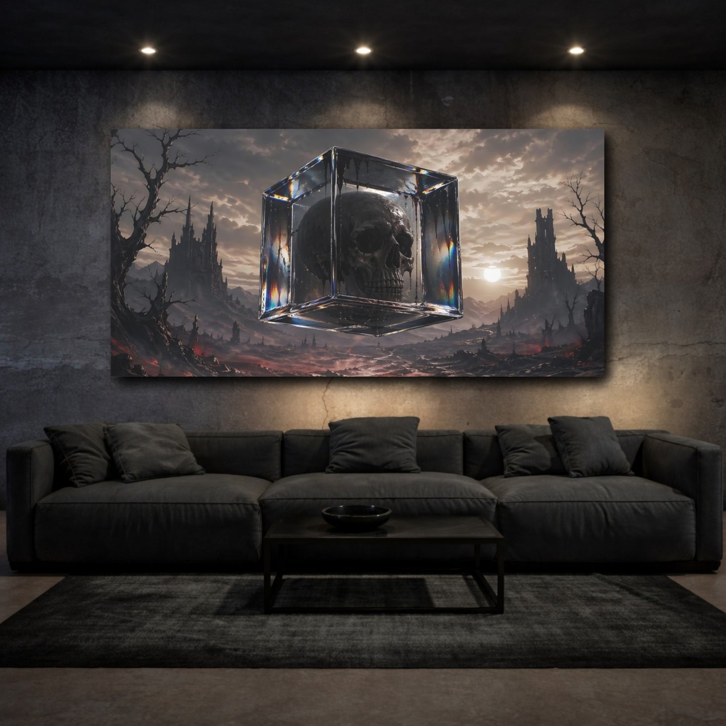 Mockup 2. Horror Skull Dark Fantasy shown as stretched canvas wall art