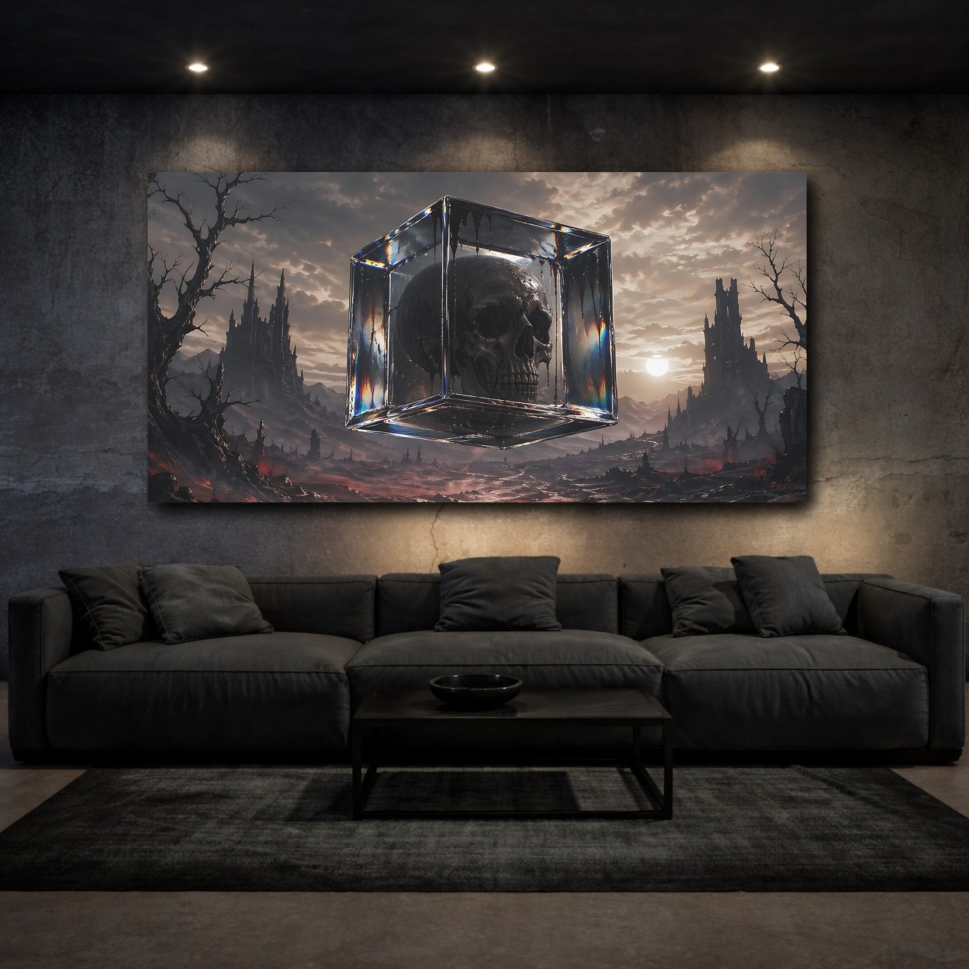 Mockup 2. Horror Skull Dark Fantasy shown as stretched canvas wall art