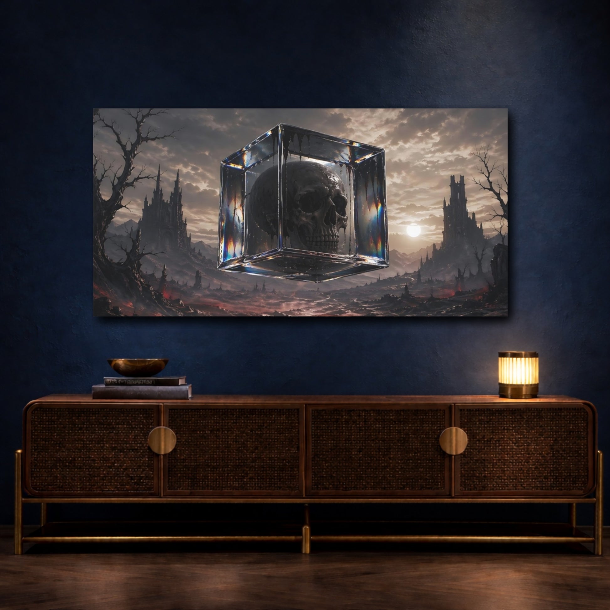 Mockup 4. Horror Skull Dark Fantasy shown as stretched canvas wall art