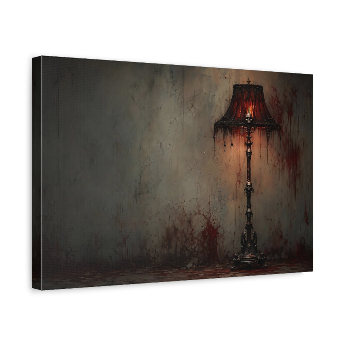 Side Mockup 4. Horror Skull Lamp Gothic Red shown as stretched canvas wall art