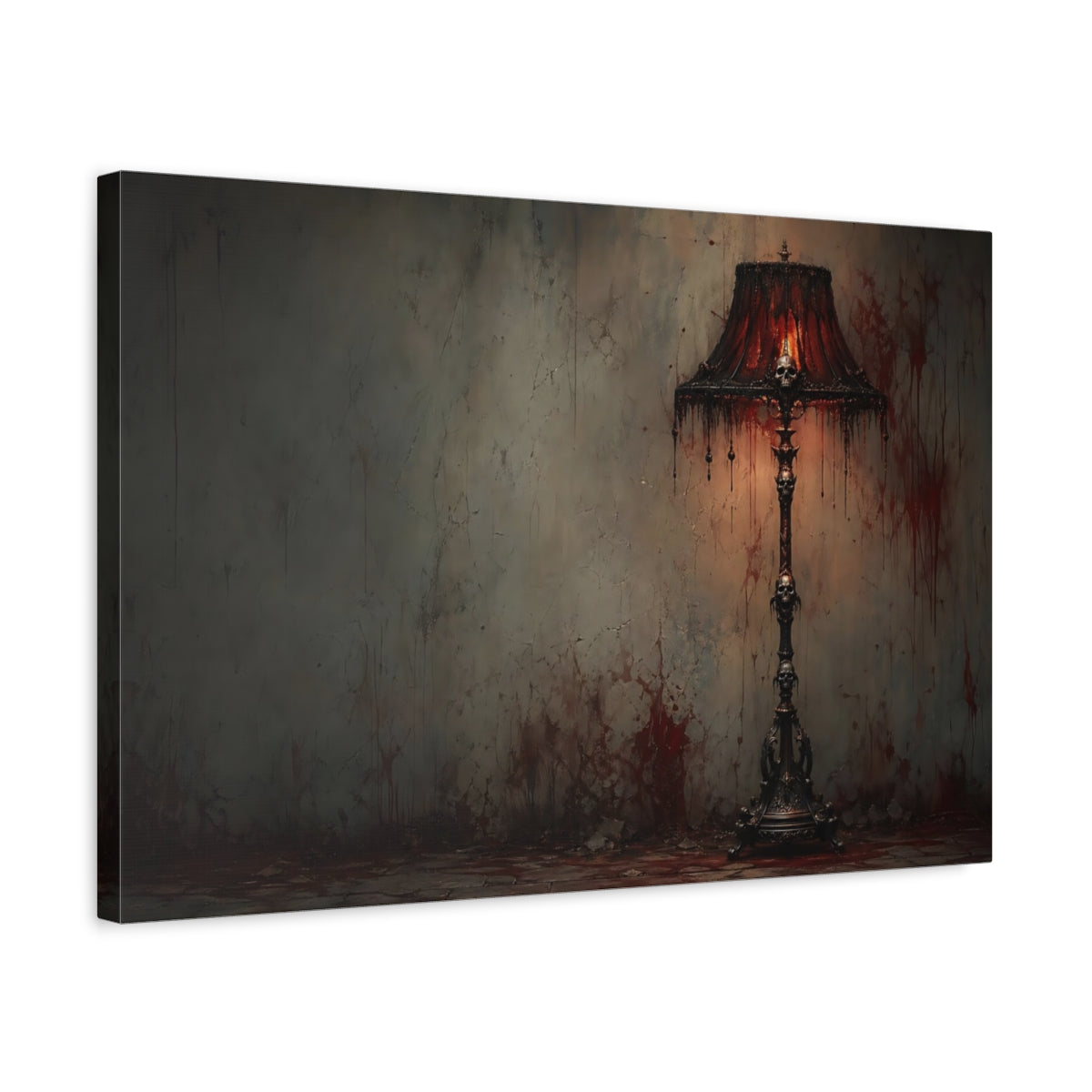 Side Mockup 3. Horror Skull Lamp Gothic Red shown as stretched canvas wall art