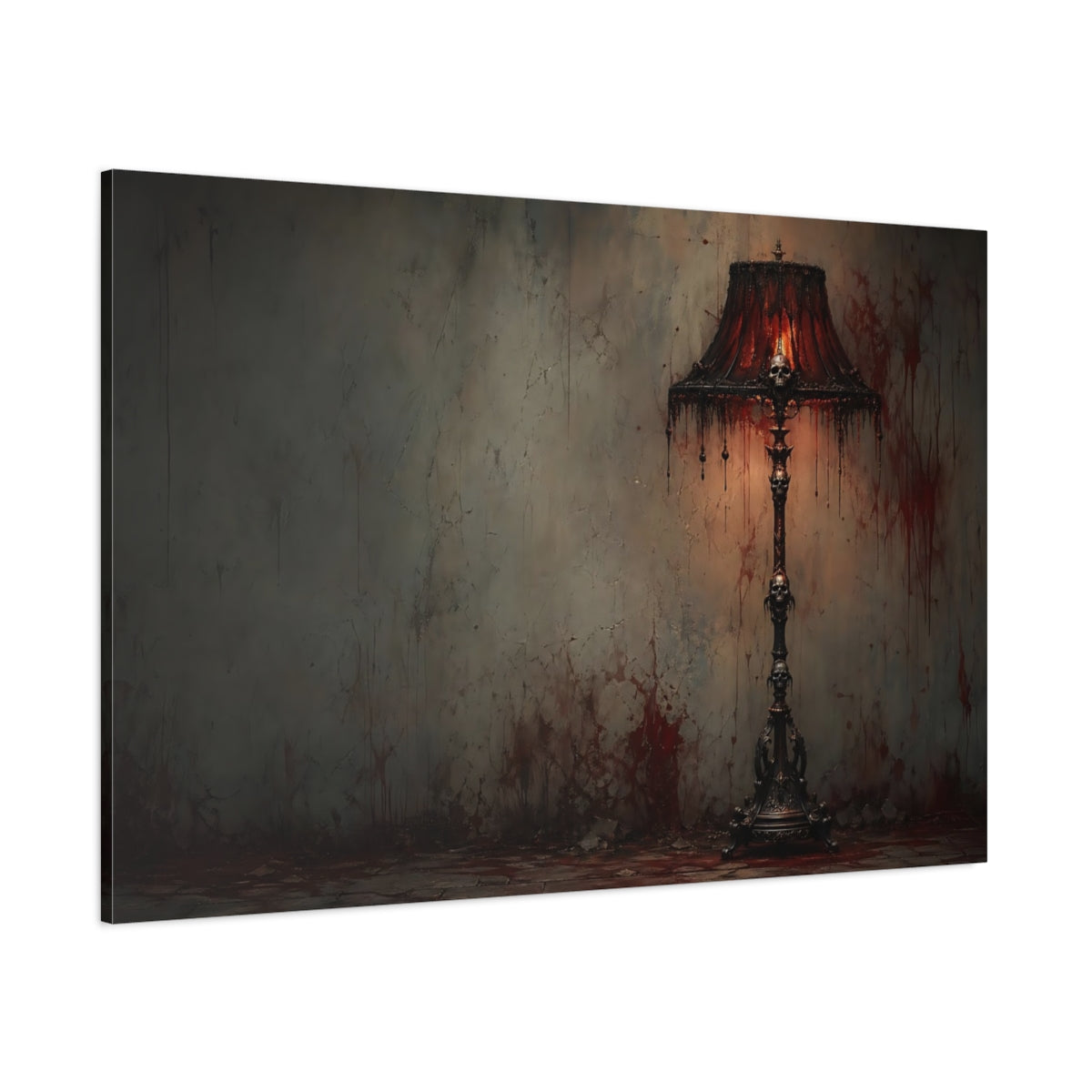 Side Mockup 1. Horror Skull Lamp Gothic Red shown as stretched canvas wall art