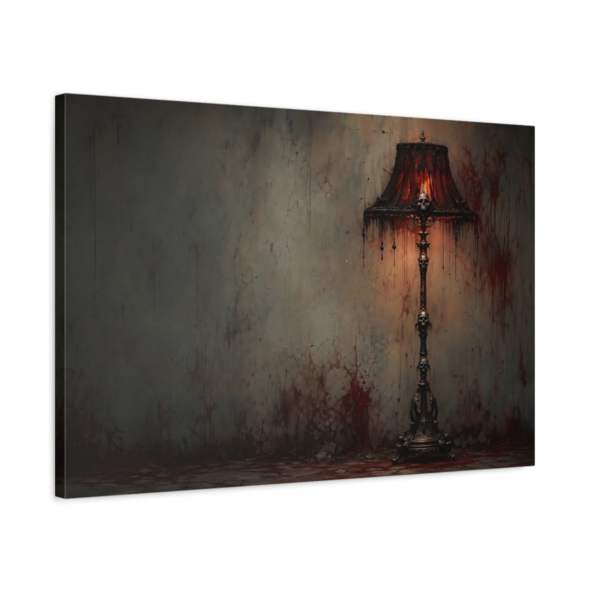 Side Mockup 2. Horror Skull Lamp Gothic Red shown as stretched canvas wall art