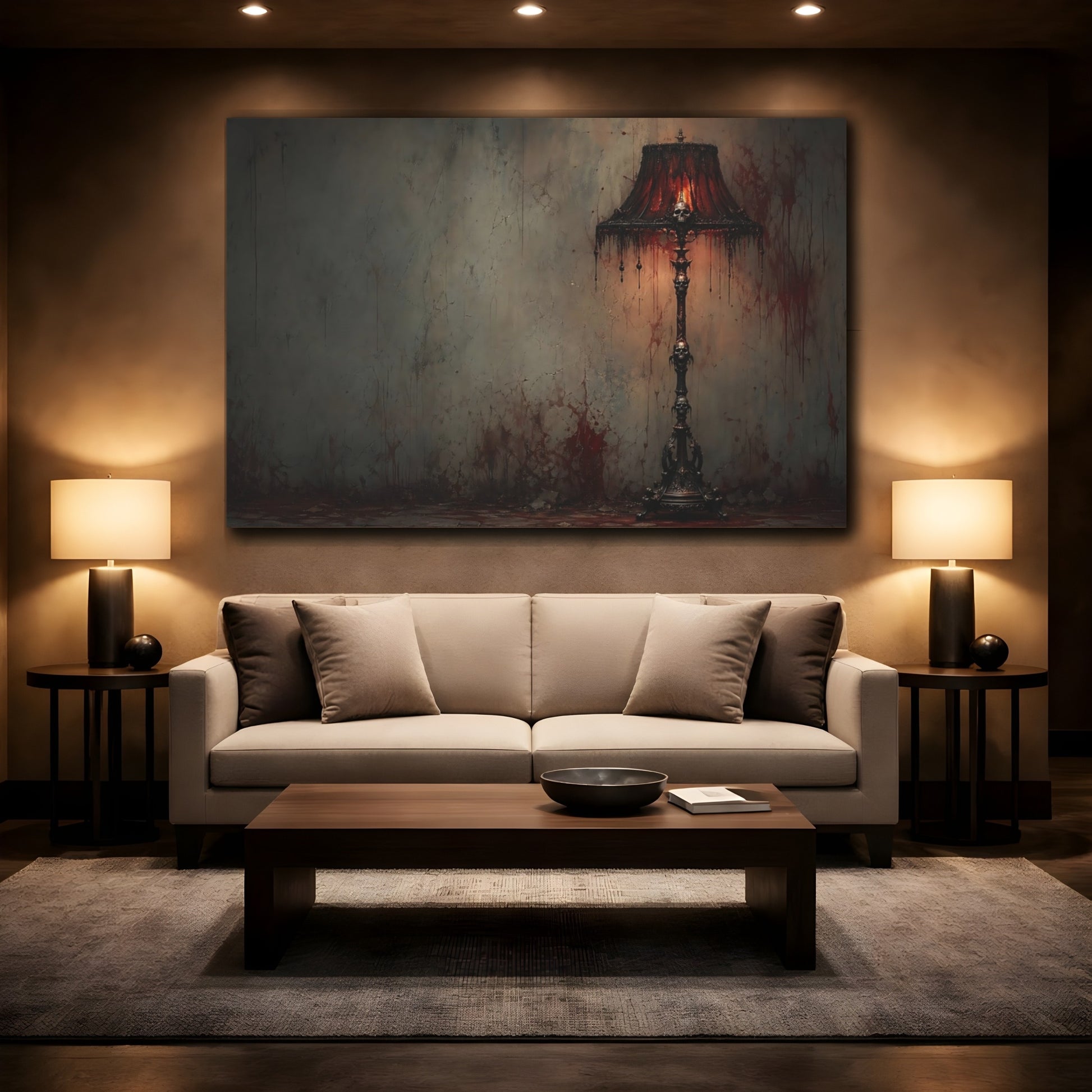 Mockup 2. Horror Skull Lamp Gothic Red shown as stretched canvas wall art