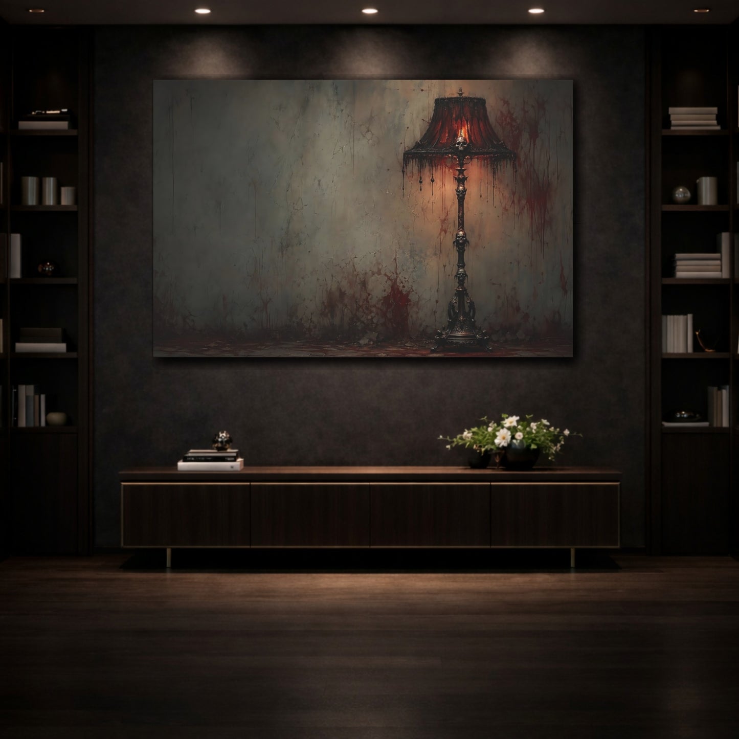 Mockup 3. Horror Skull Lamp Gothic Red shown as stretched canvas wall art