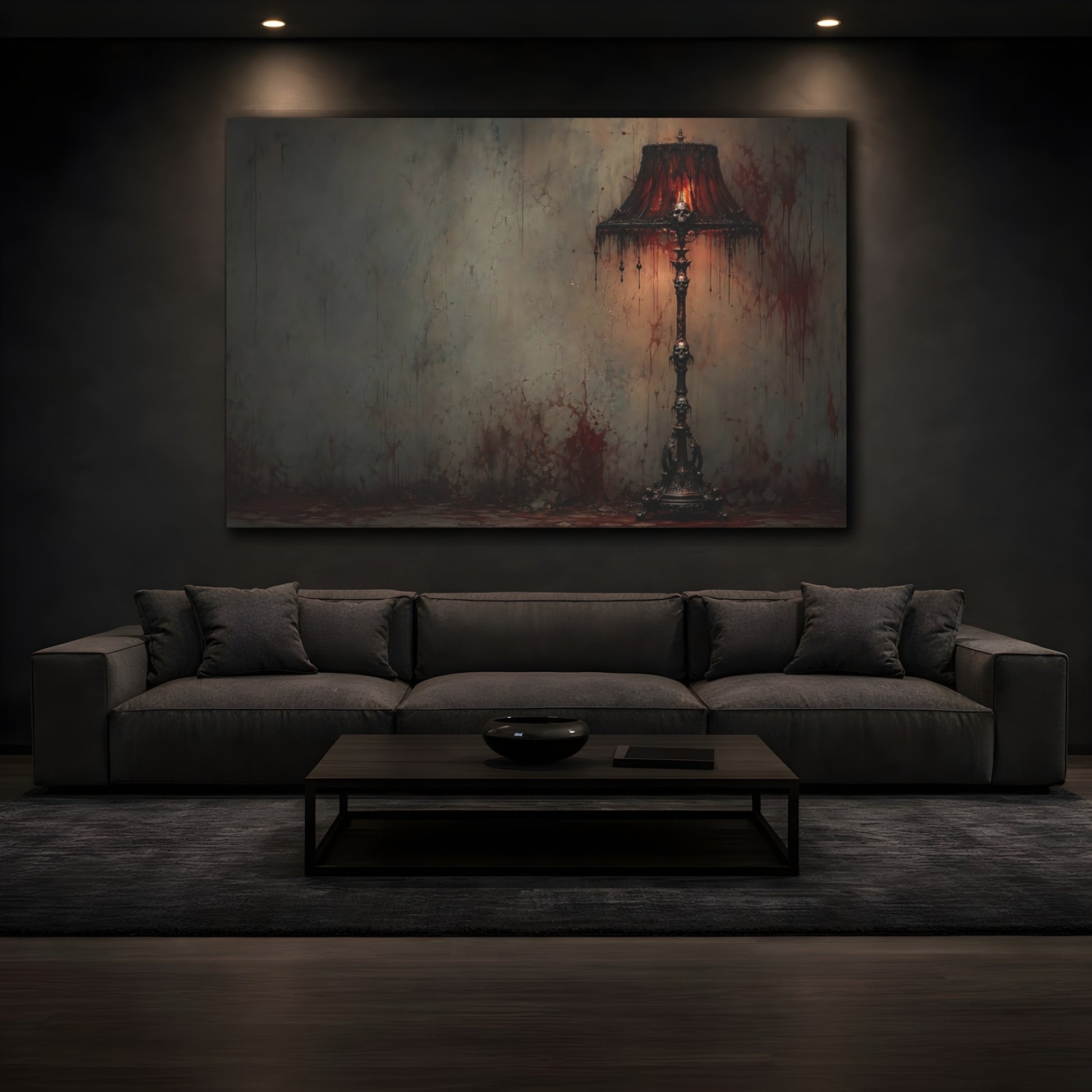 Mockup 4. Horror Skull Lamp Gothic Red shown as stretched canvas wall art