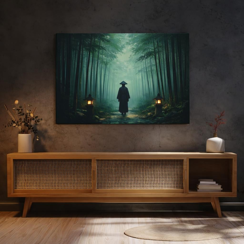 Horror Zen Bamboo Forest shown as canvas wall art in a refined dining room