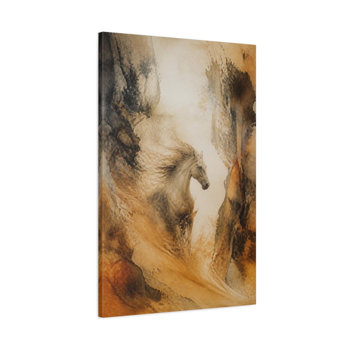 Main Mockup. Horse Emerging From Sand shown as canvas print