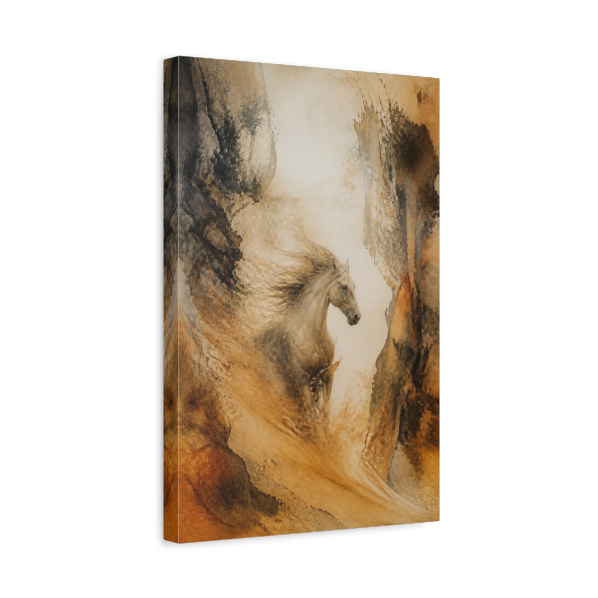 Side Mockup 4. Horse Emerging From Sand shown as canvas print