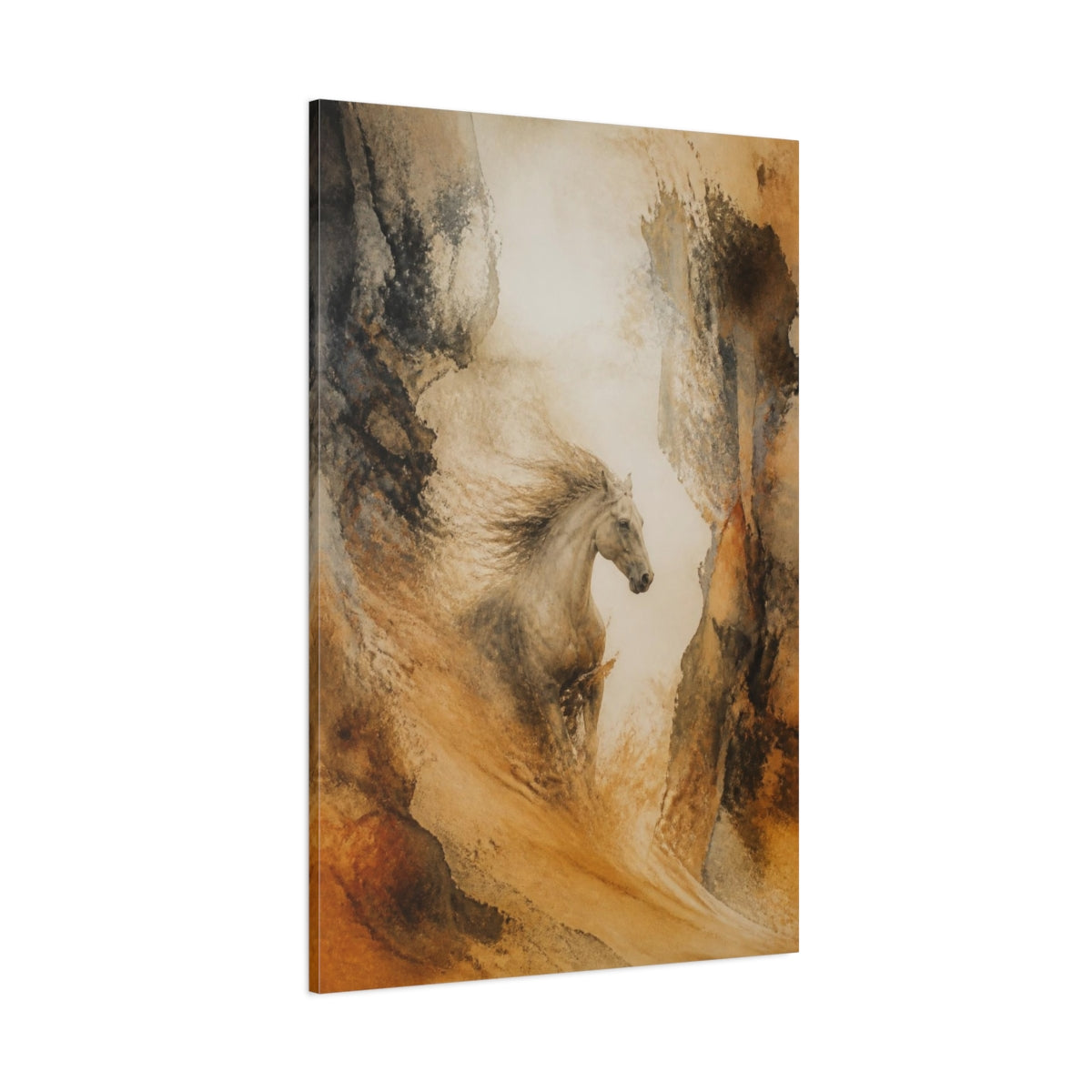 Side Mockup 1. Horse Emerging From Sand shown as canvas print