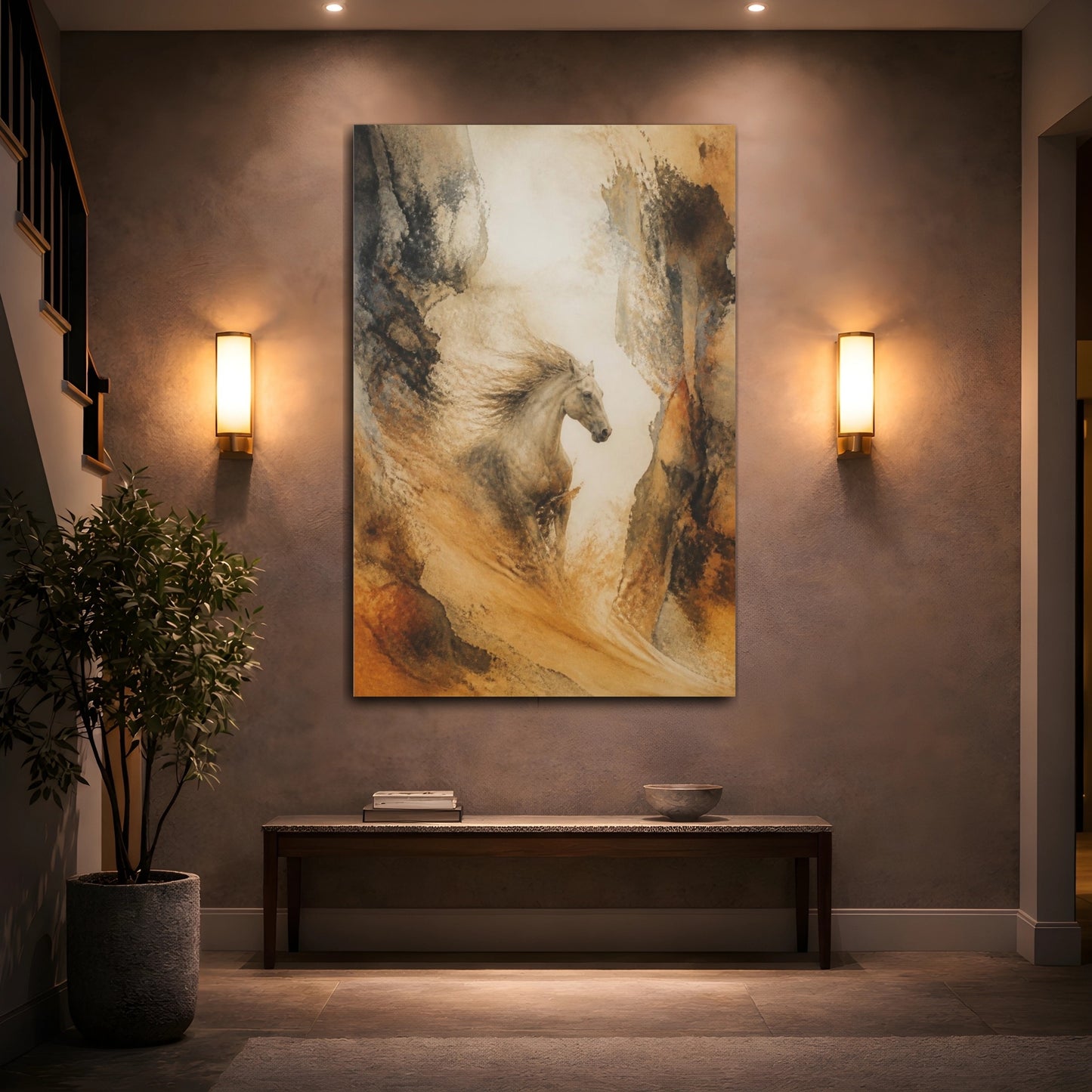 Mockup 2. Horse Emerging From Sand shown as canvas print