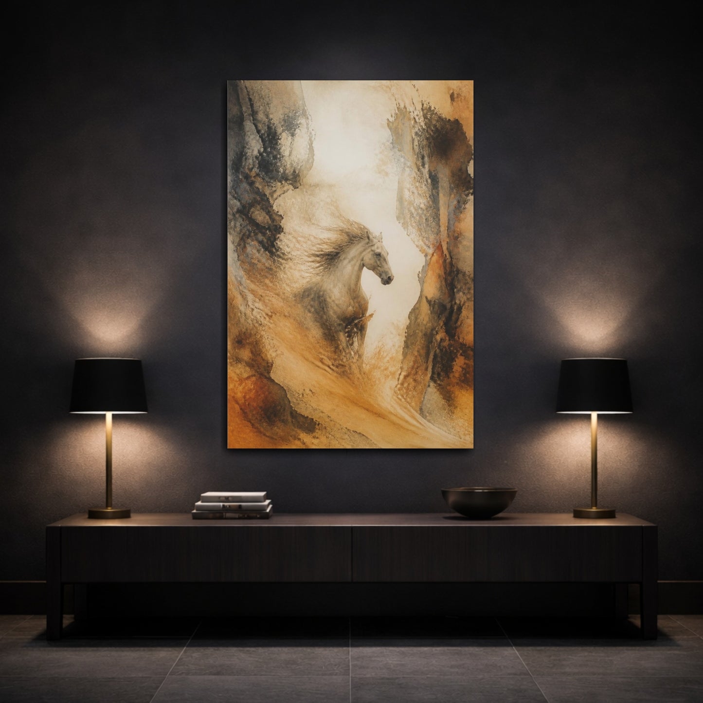 Mockup 3. Horse Emerging From Sand shown as canvas print
