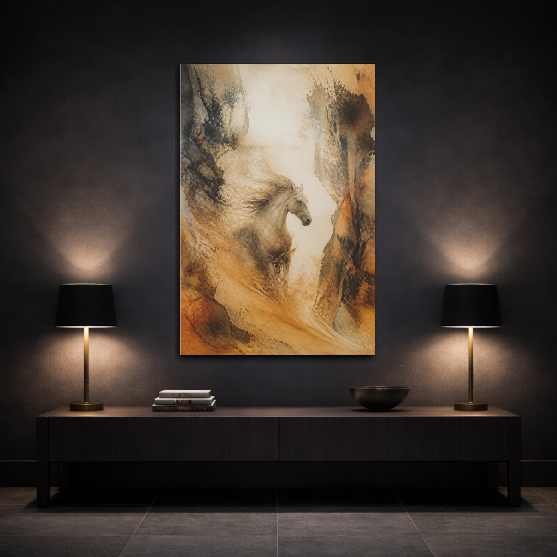 Mockup 3. Horse Emerging From Sand shown as canvas print