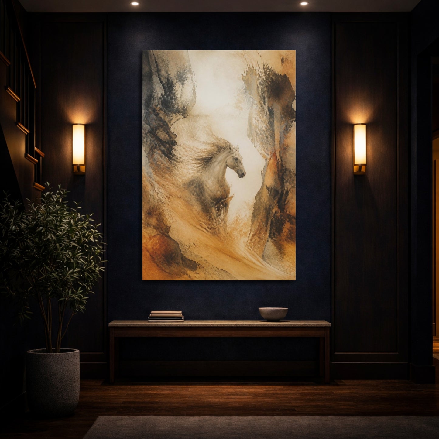Mockup 4. Horse Emerging From Sand shown as canvas print