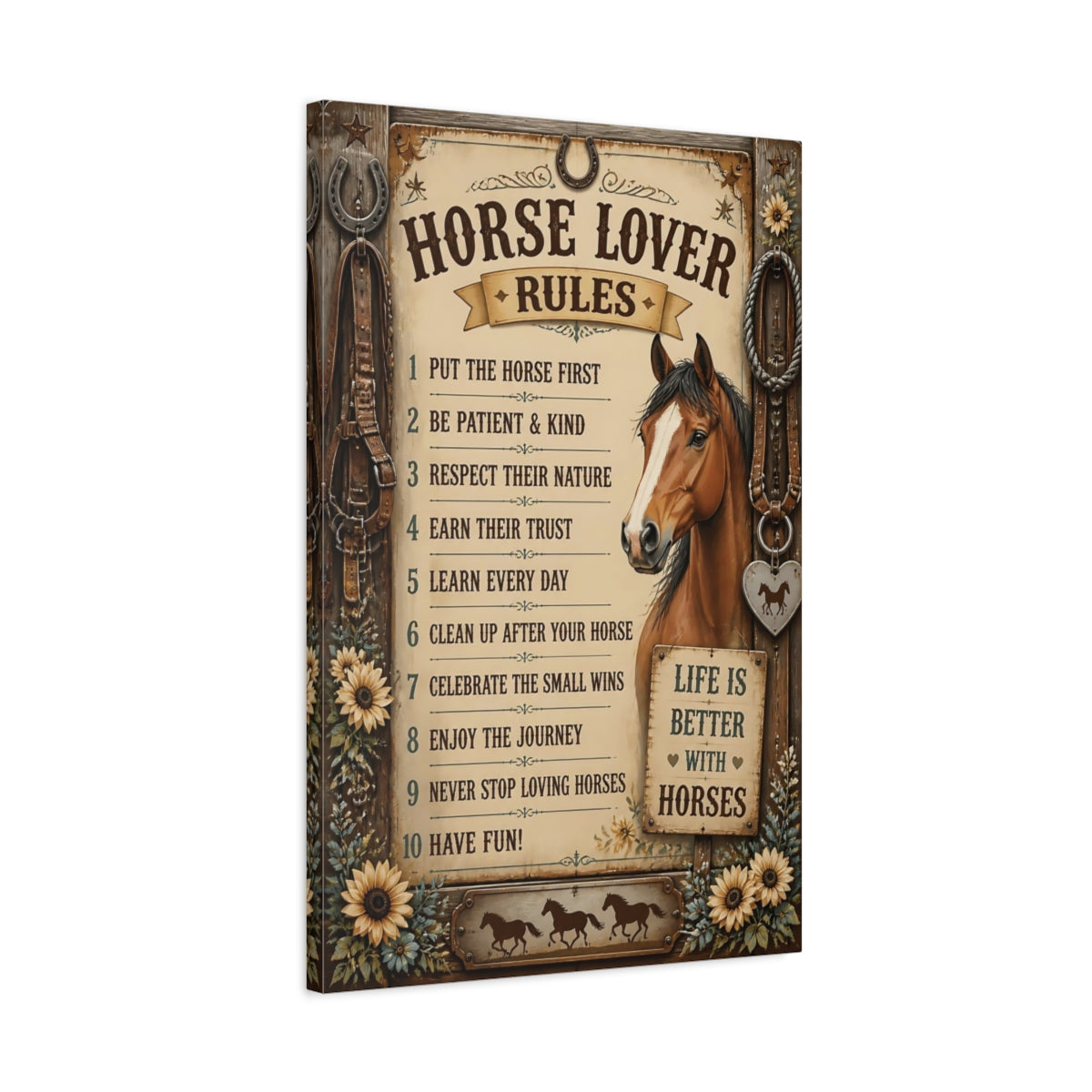 Side Mockup 2. Horse Lover Quotes Sign shown as canvas print