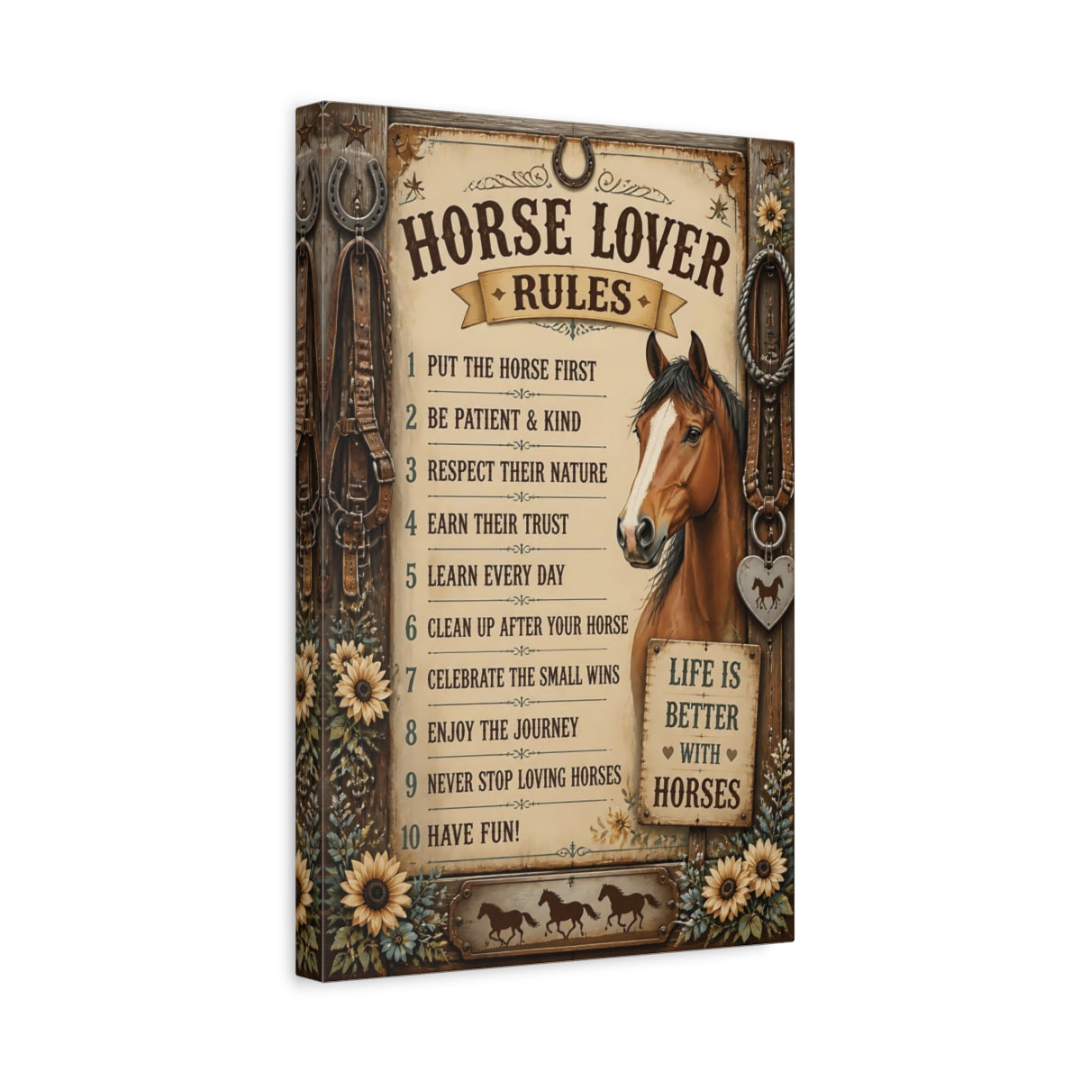 Side Mockup 4. Horse Lover Quotes Sign shown as canvas print
