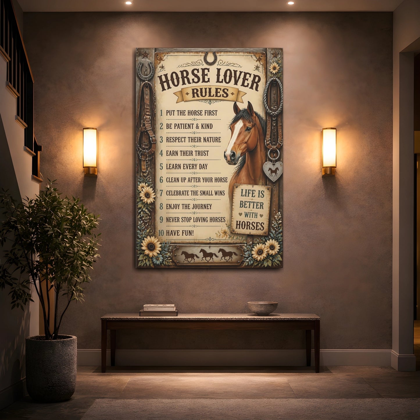 Mockup 2. Horse Lover Quotes Sign shown as canvas print