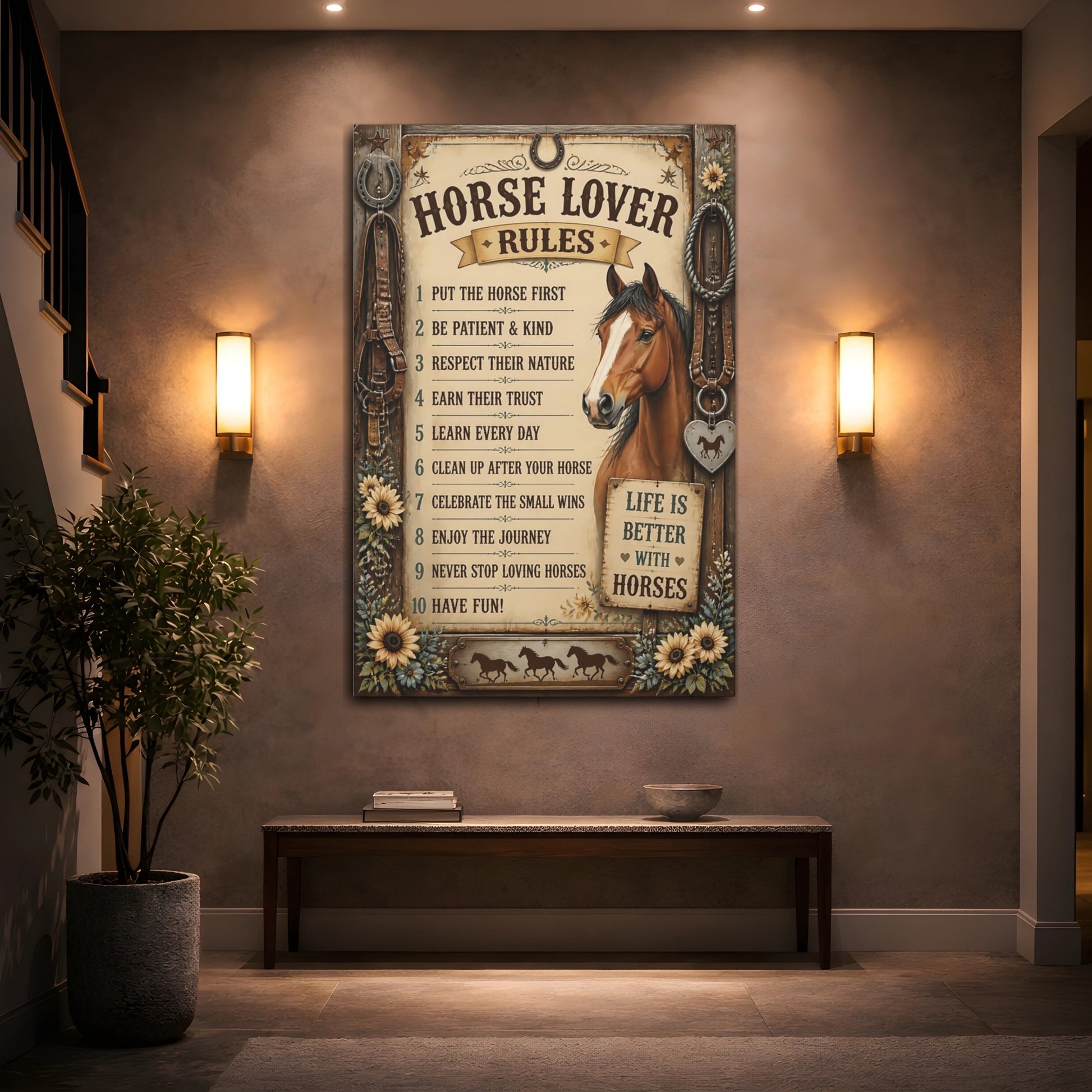 Mockup 2. Horse Lover Quotes Sign shown as canvas print