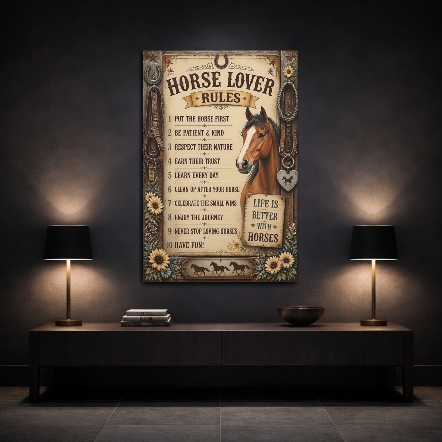 Mockup 3. Horse Lover Quotes Sign shown as canvas print