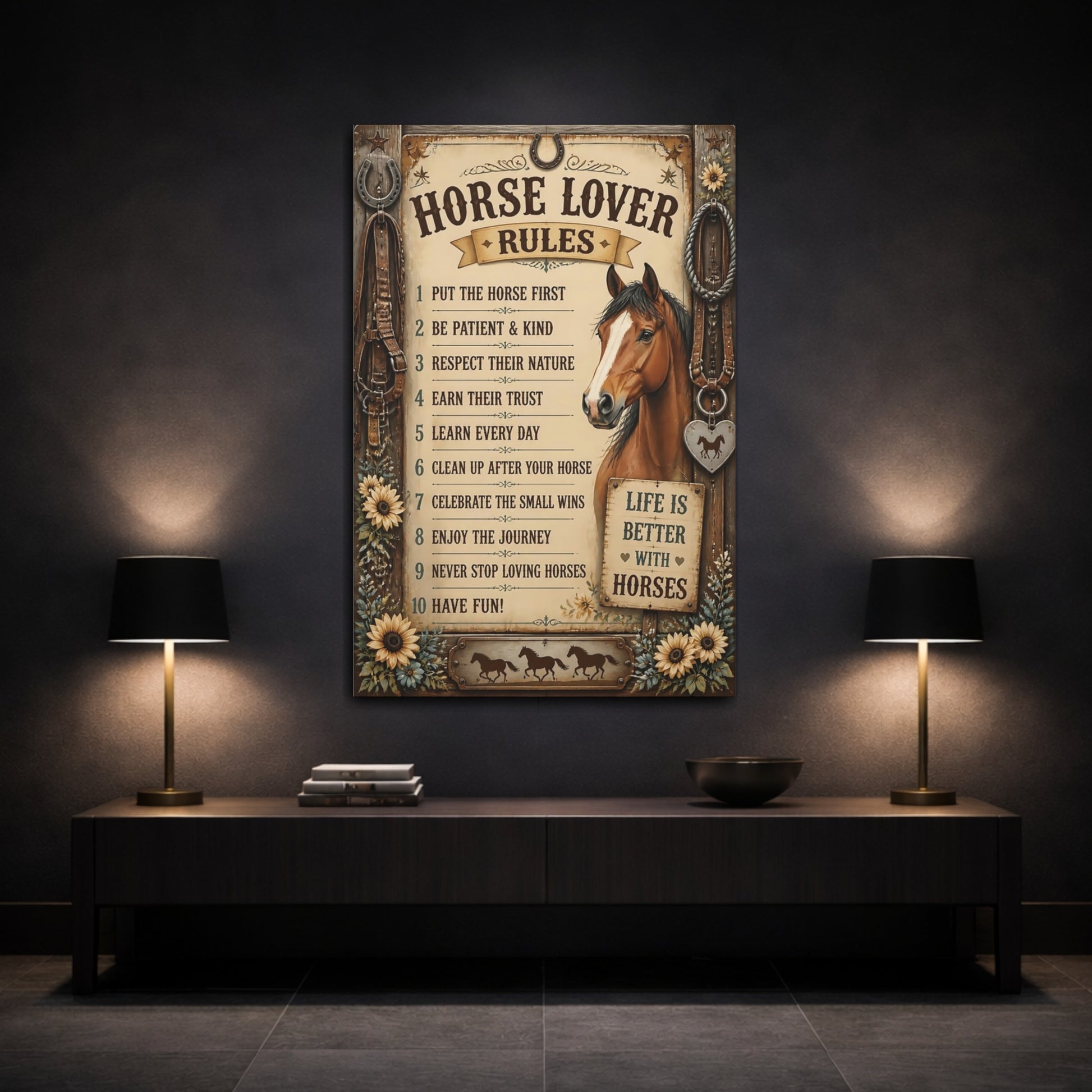 Mockup 3. Horse Lover Quotes Sign shown as canvas print