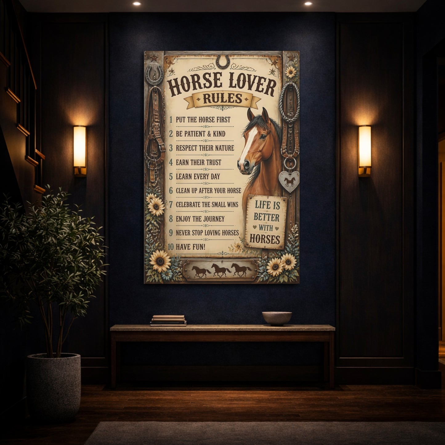 Mockup 4. Horse Lover Quotes Sign shown as canvas print