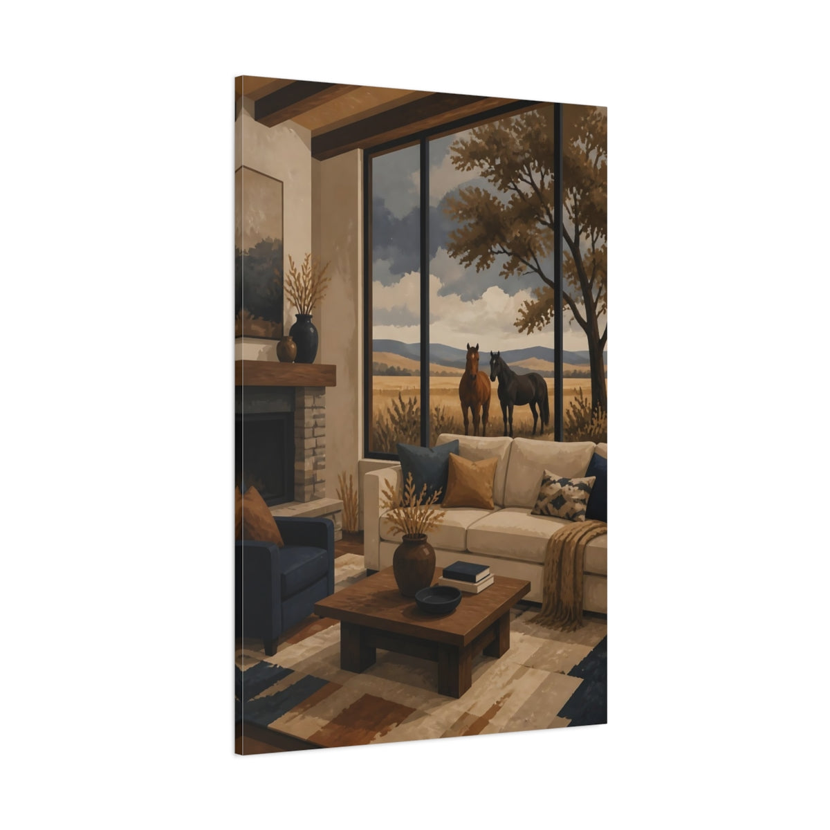 Side Mockup 1. Horses By The Window shown as canvas print