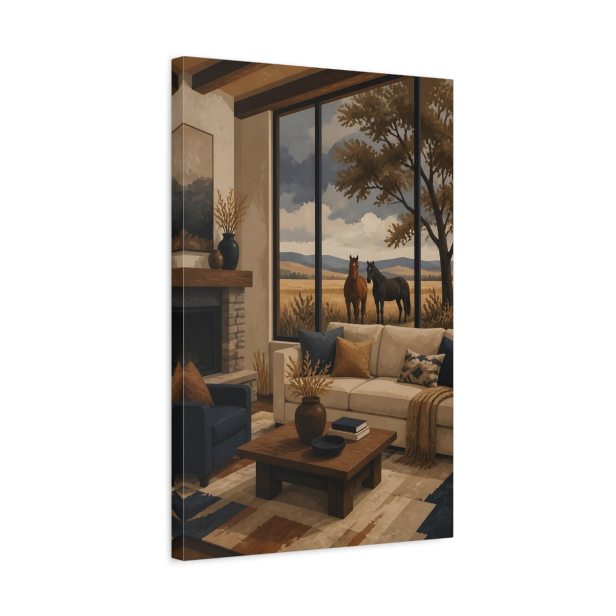 Side Mockup 3. Horses By The Window shown as canvas print
