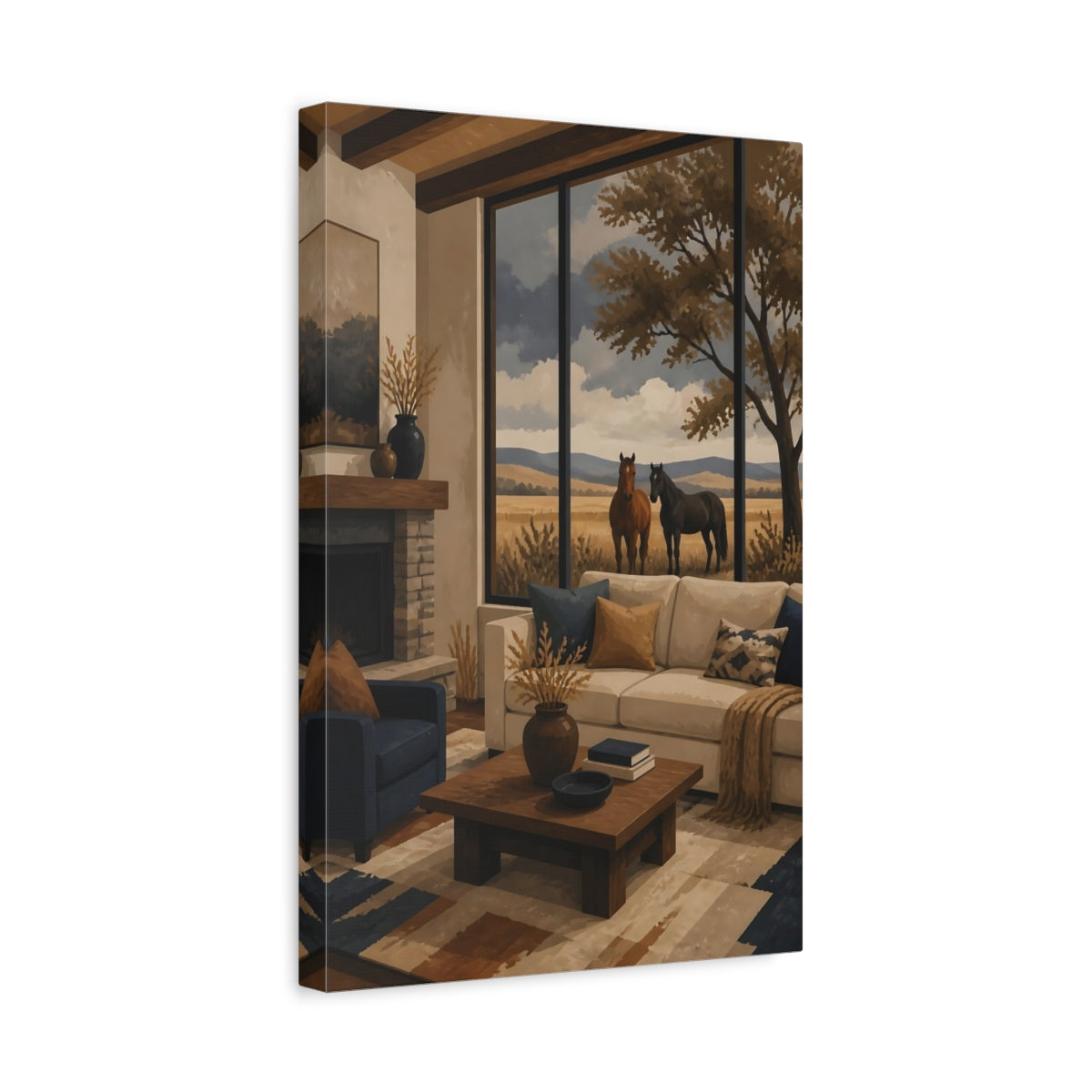 Side Mockup 4. Horses By The Window shown as canvas print