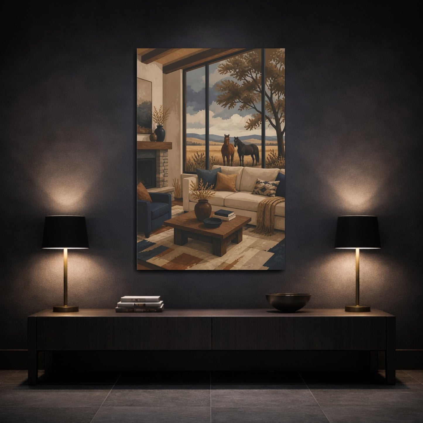 Mockup 3. Horses By The Window shown as canvas print