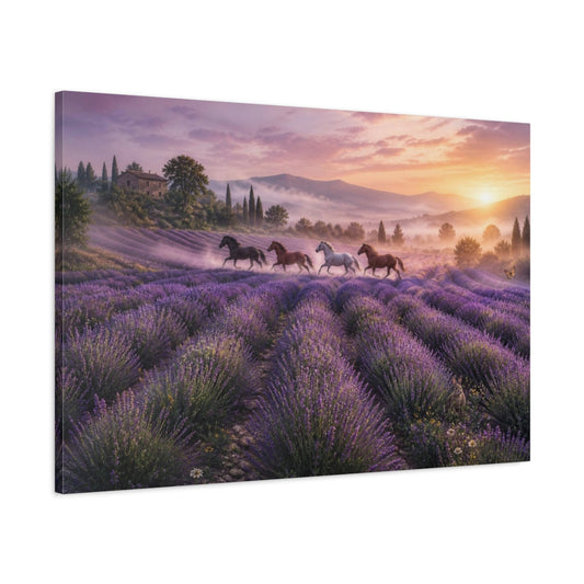 Main Mockup. Horses In Lavender Field shown as canvas print