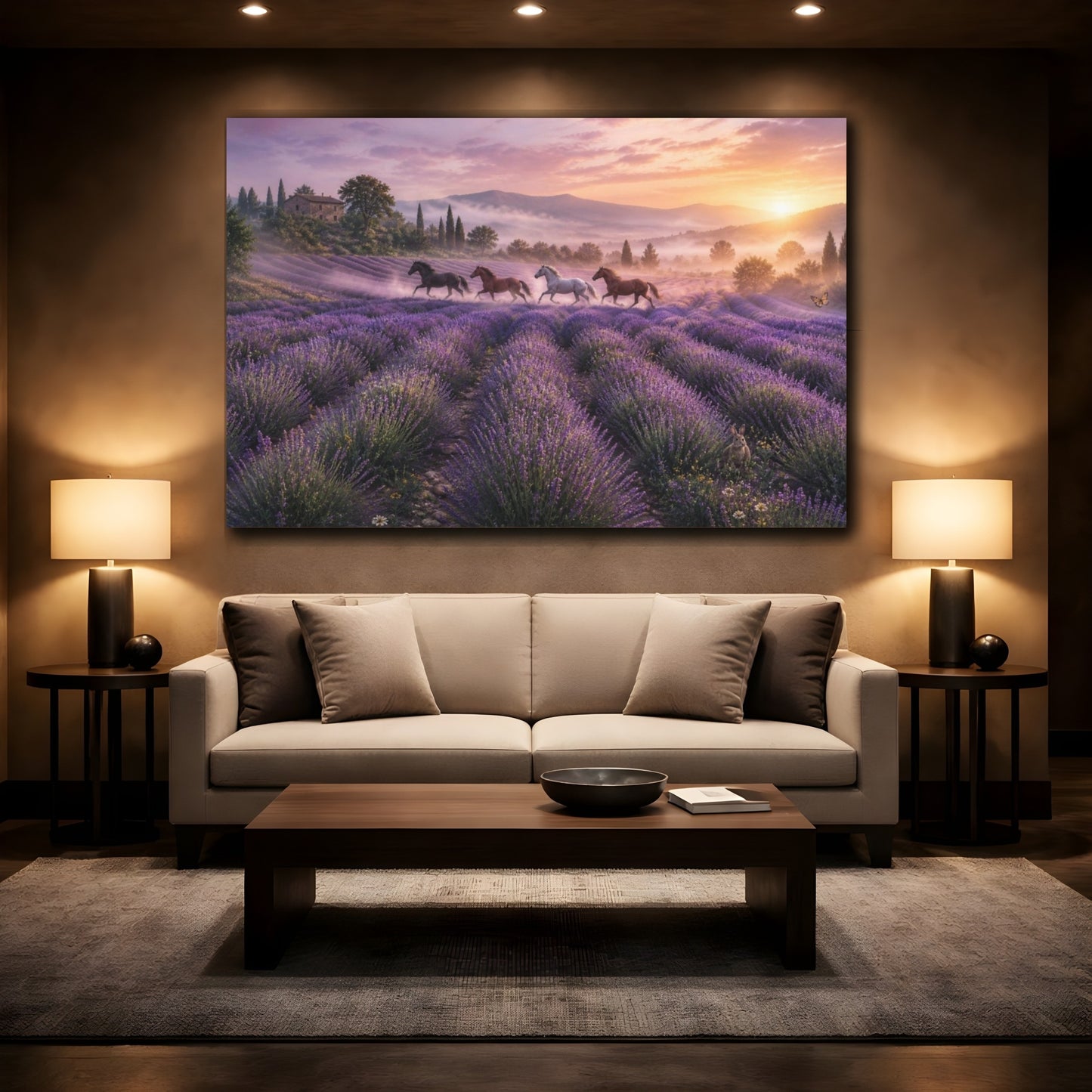 Mockup 2. Horses In Lavender Field shown as canvas print