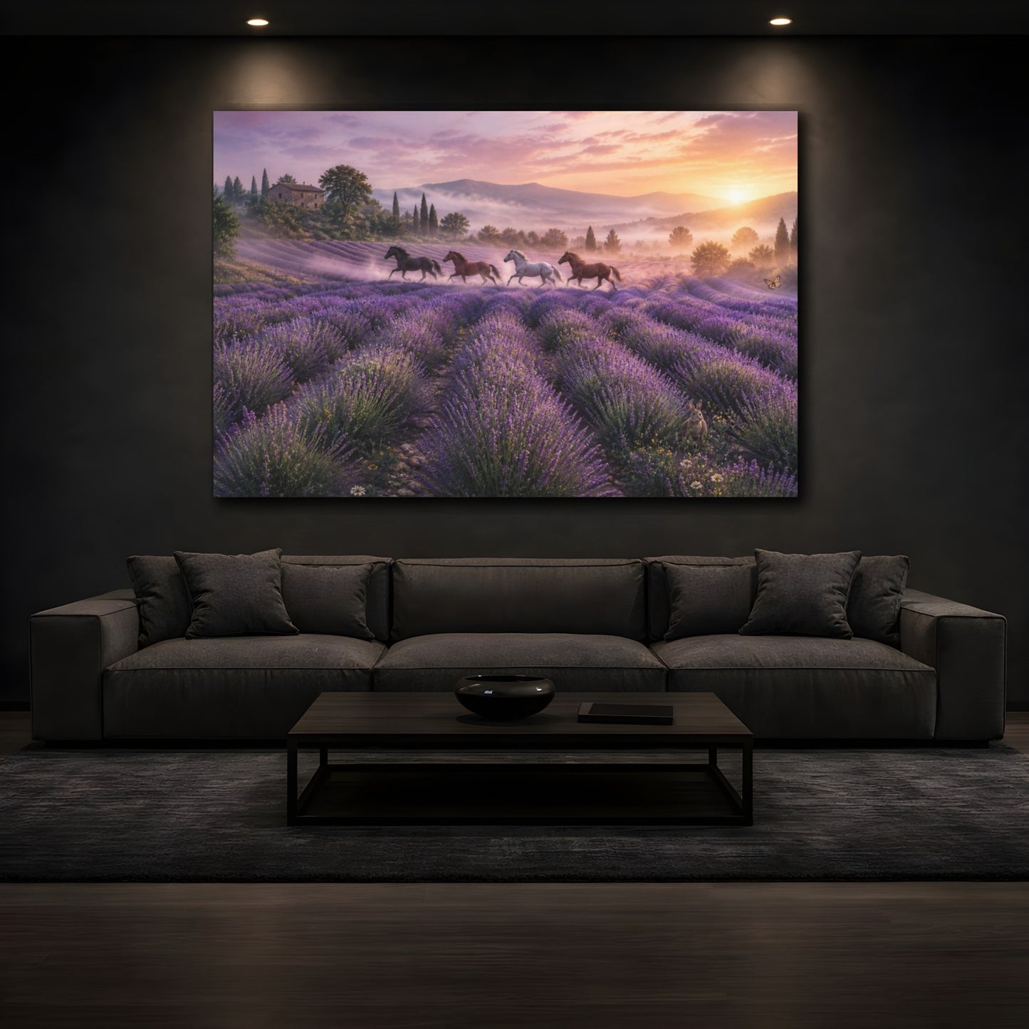 Mockup 3. Horses In Lavender Field shown as canvas print