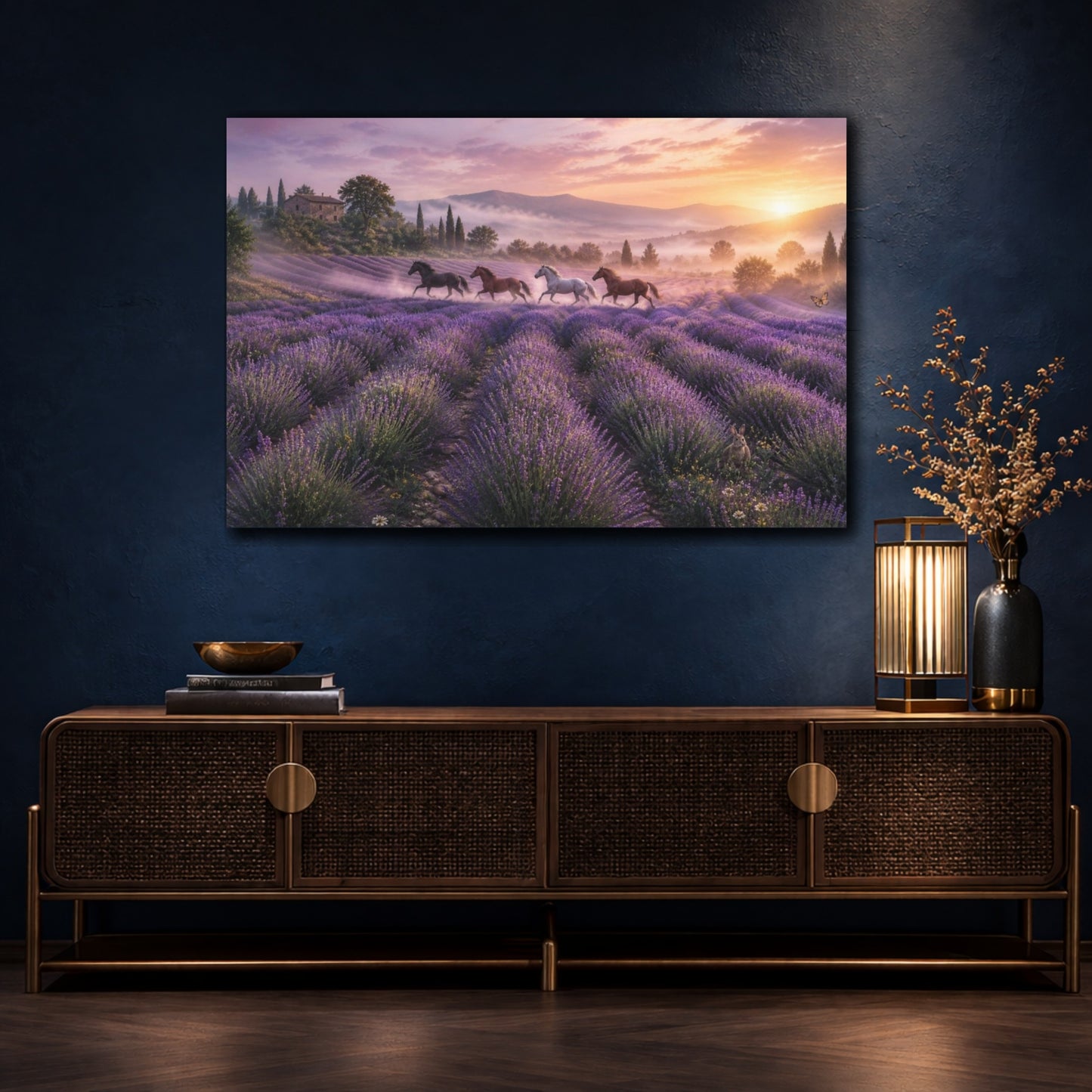 Mockup 4. Horses In Lavender Field shown as canvas print