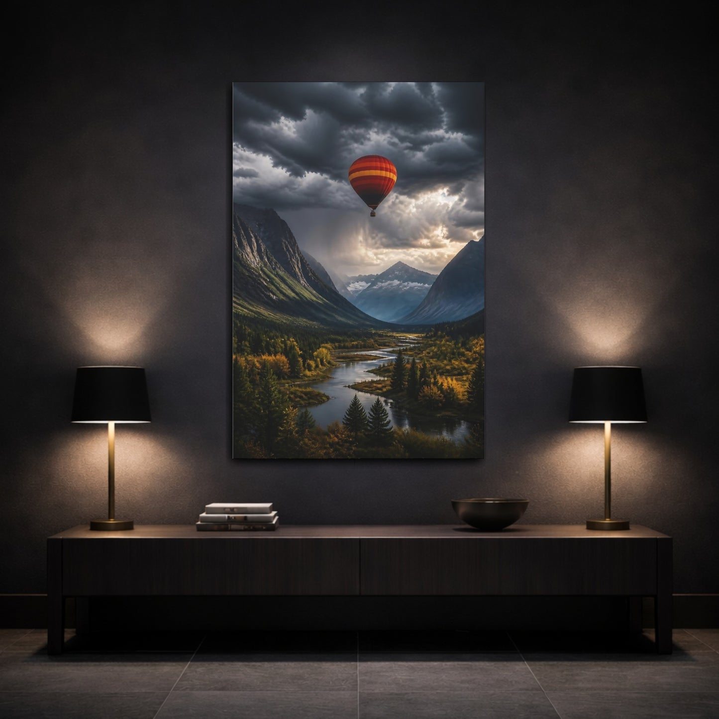 Mockup 3. Hot Balloon Landscape shown as canvas print