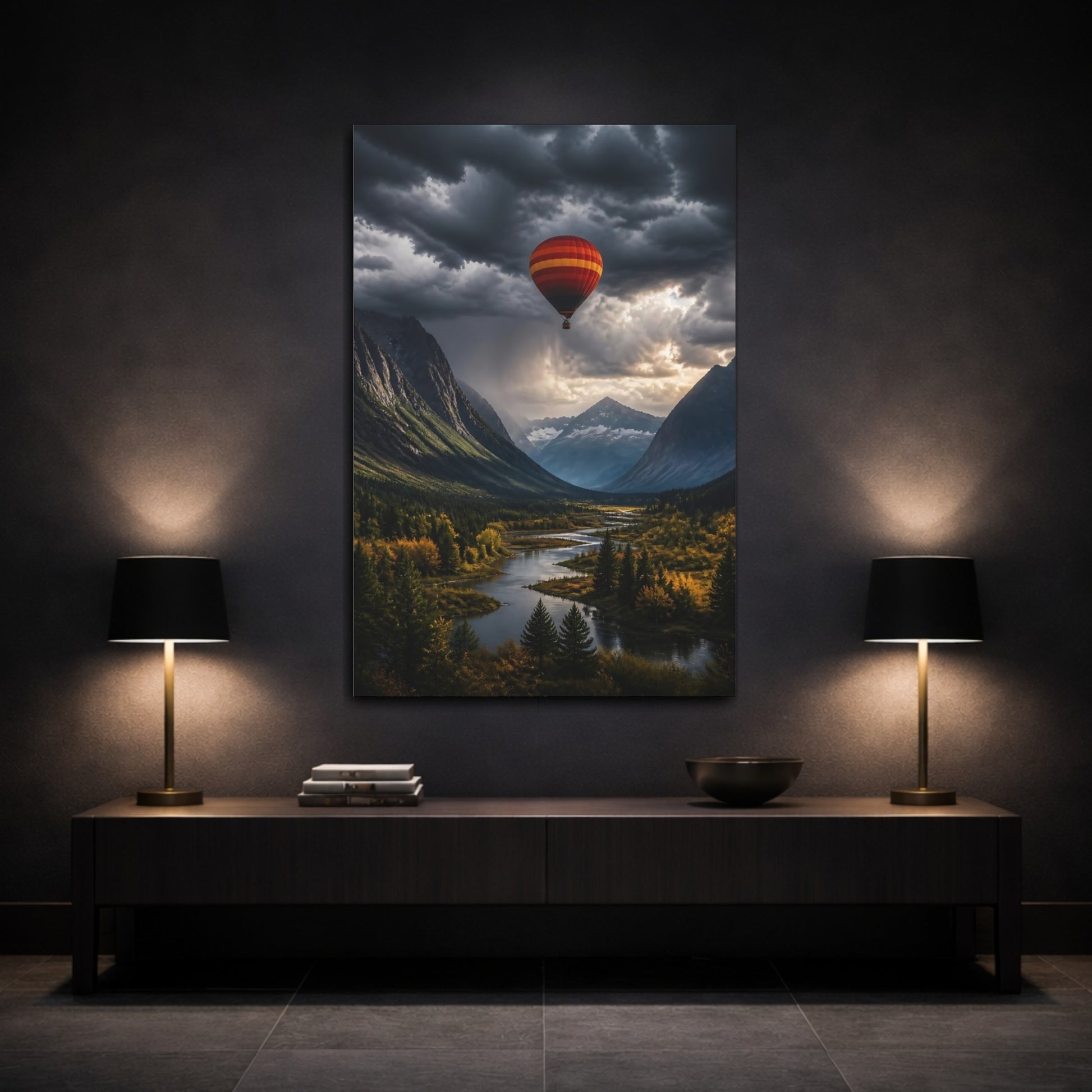 Mockup 3. Hot Balloon Landscape shown as canvas print