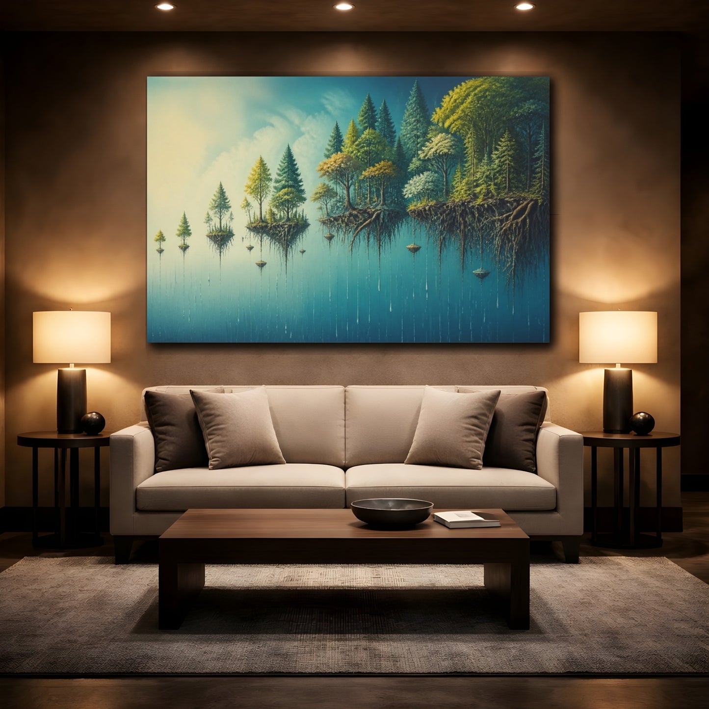 Mockup 2. Hovering Forest Illusion shown as canvas print
