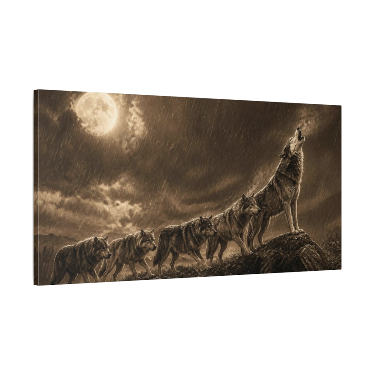 Main Mockup. Howling Wolf Animals Pack shown as canvas print