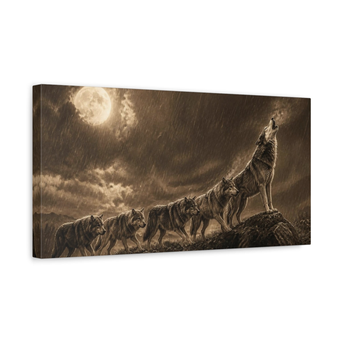 Side Mockup 3. Howling Wolf Animals Pack shown as canvas print