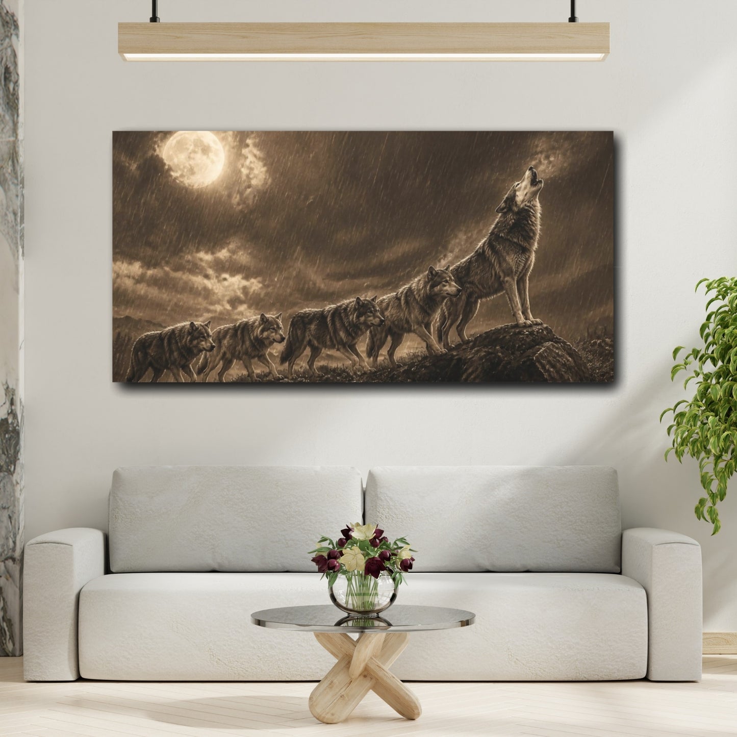 Mockup 2. Howling Wolf Animals Pack shown as canvas print