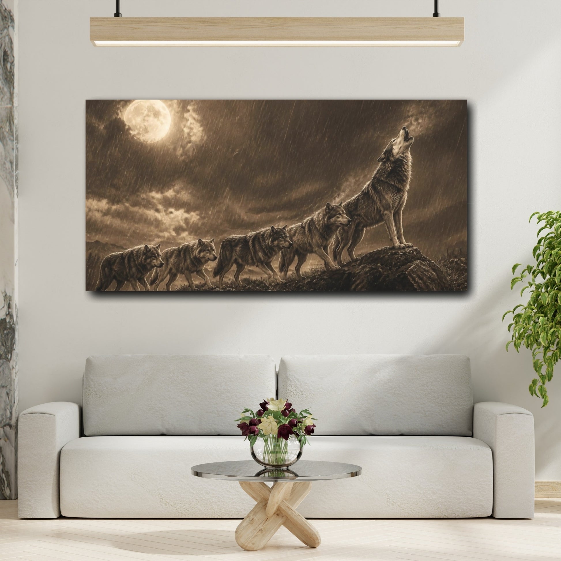 Mockup 2. Howling Wolf Animals Pack shown as canvas print