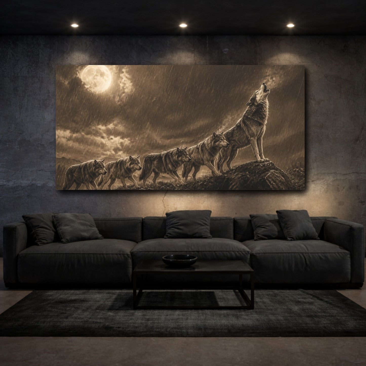 Mockup 3. Howling Wolf Animals Pack shown as canvas print