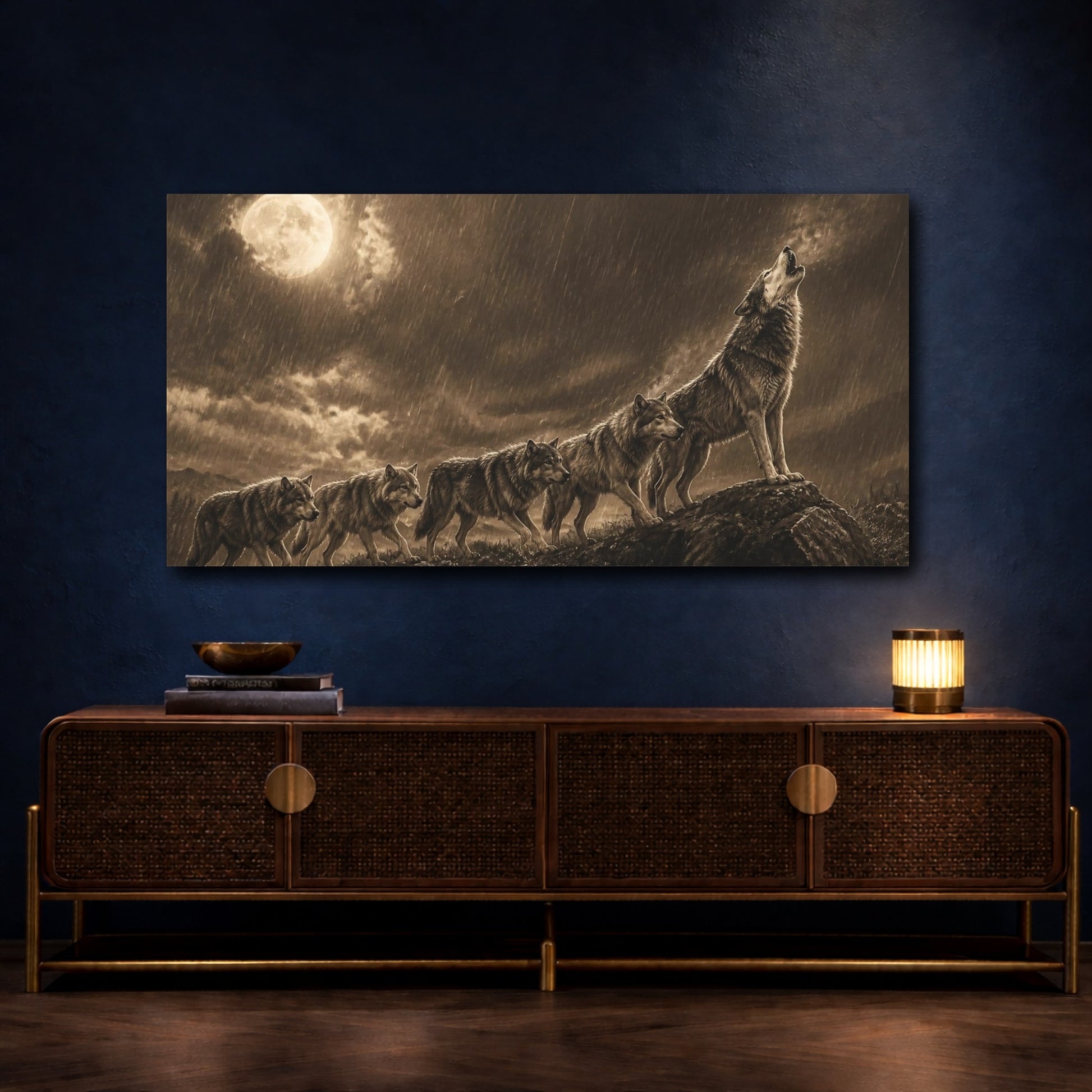 Mockup 4. Howling Wolf Animals Pack shown as canvas print