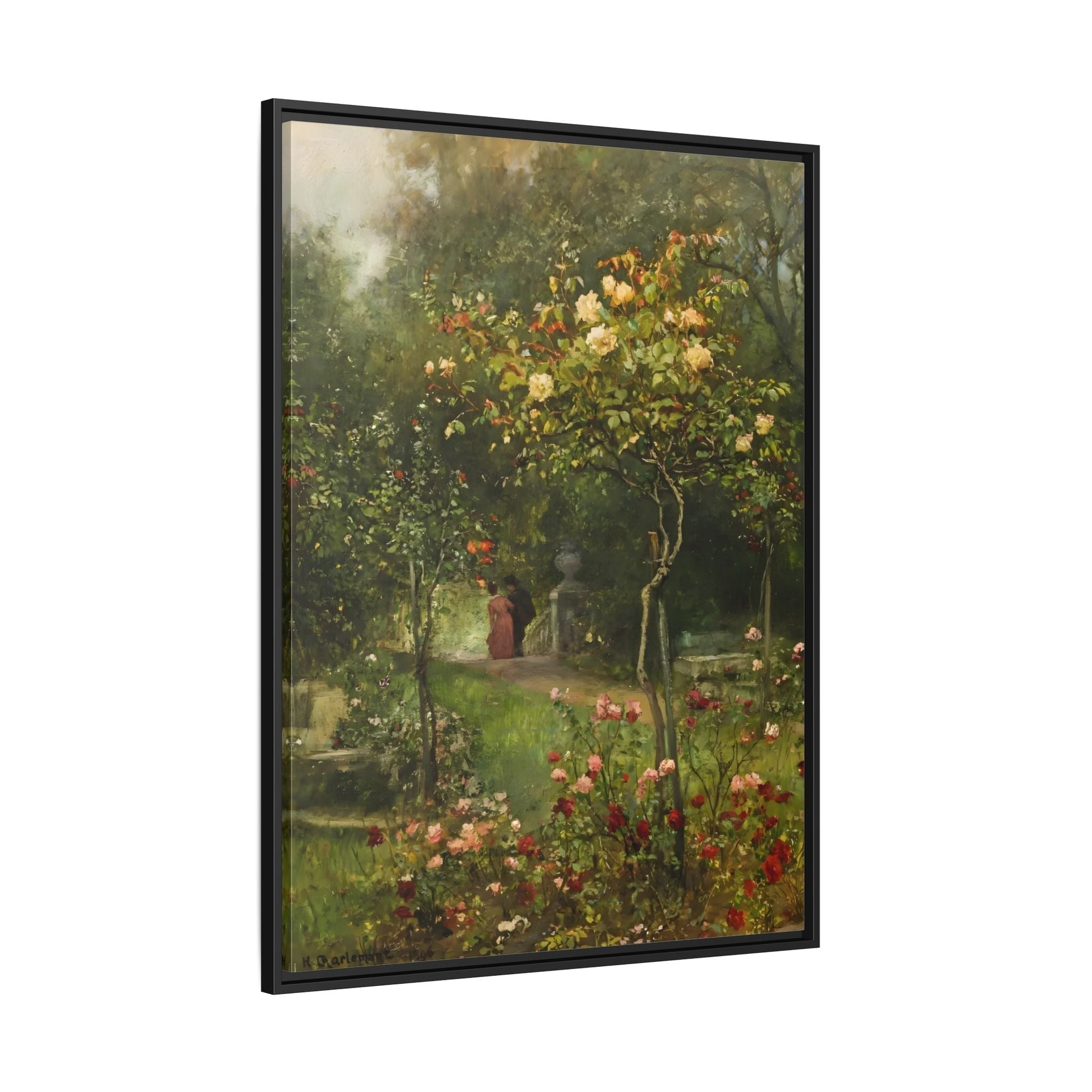 Unter Rosen Flowers Canvas Wall Art Print - Hugo Charlemont Colorful Flower Garden