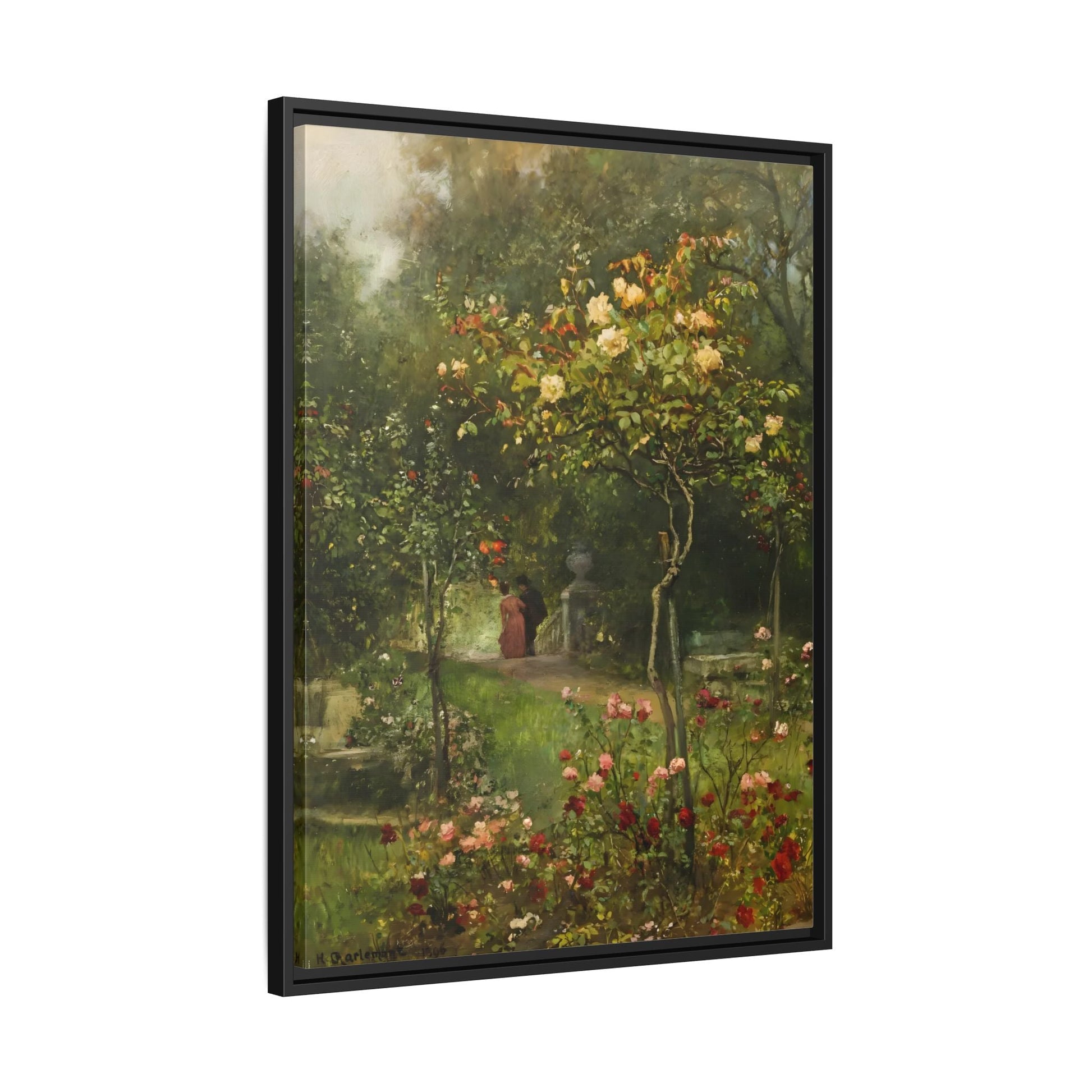 Unter Rosen Flowers Canvas Wall Art Print - Hugo Charlemont Colorful Flower Garden