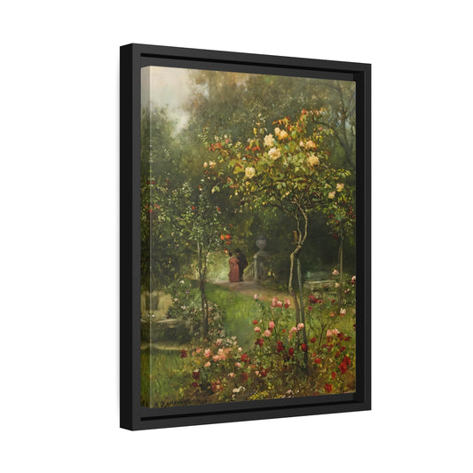 Hugo Charlemont Unter Rosen - Framed Canvas Wall Art Print in Black Frame