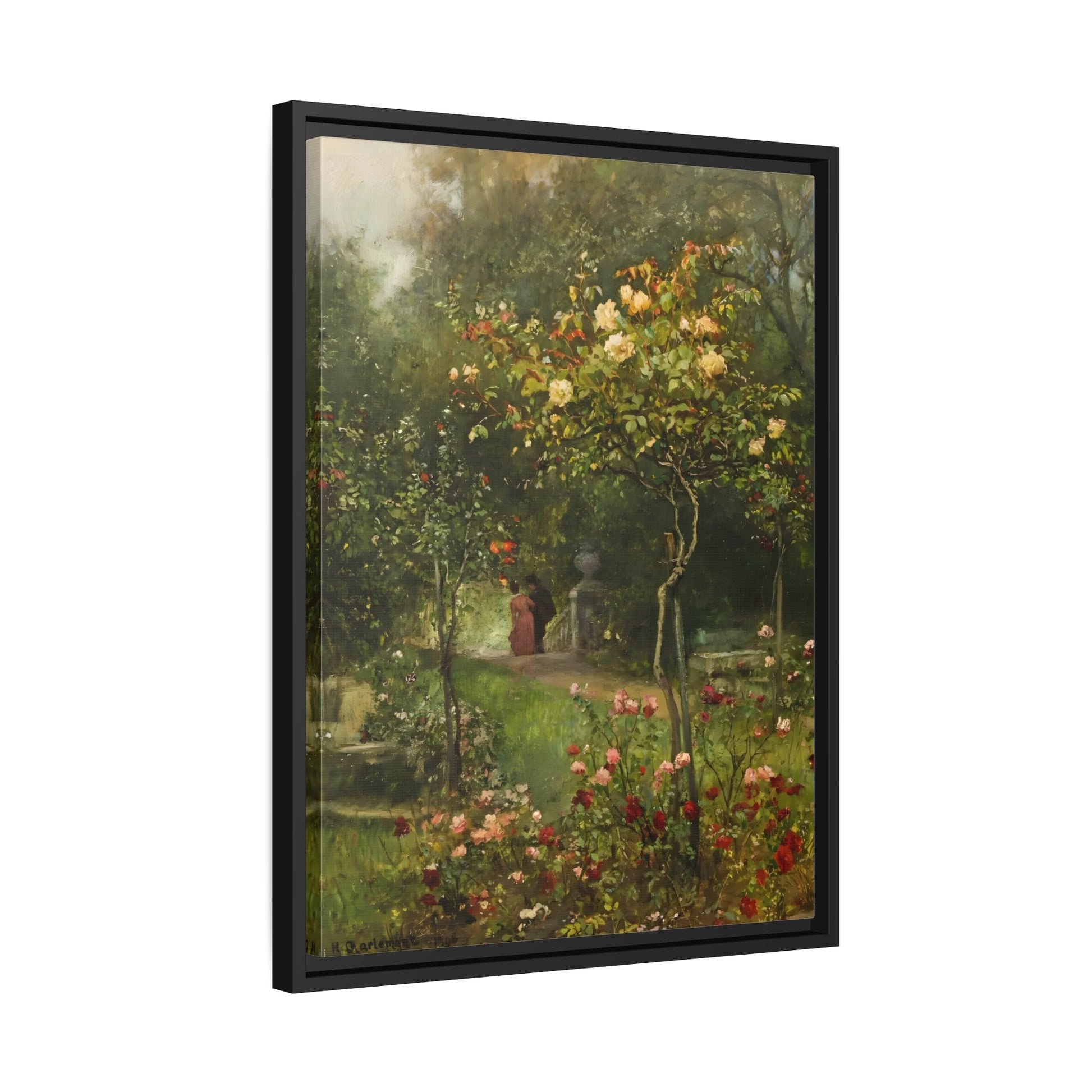 Hugo Charlemont Unter Rosen - Framed Canvas Wall Art Print in Black Frame