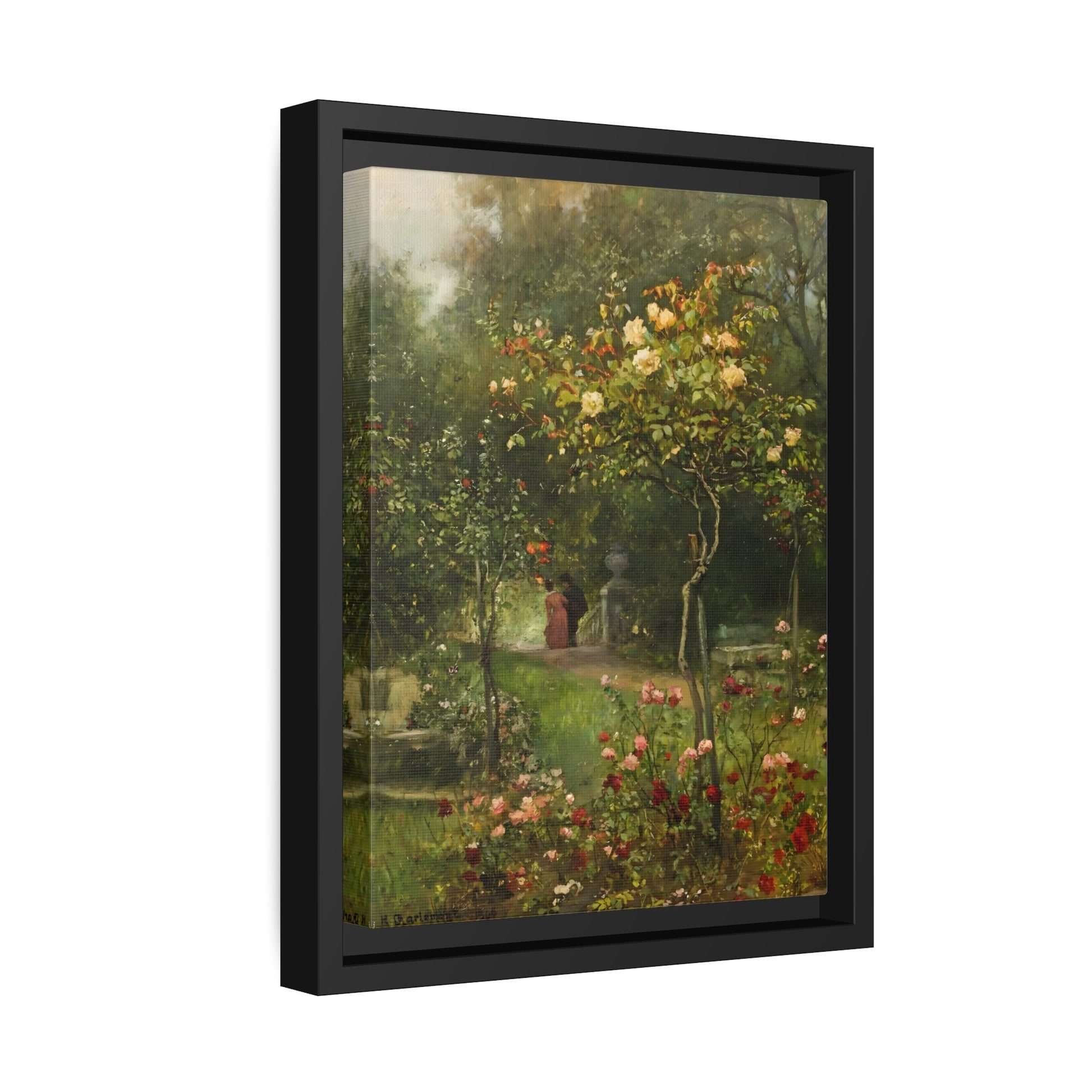 Hugo Charlemont Unter Rosen - Framed Canvas Wall Art Print in Black Frame