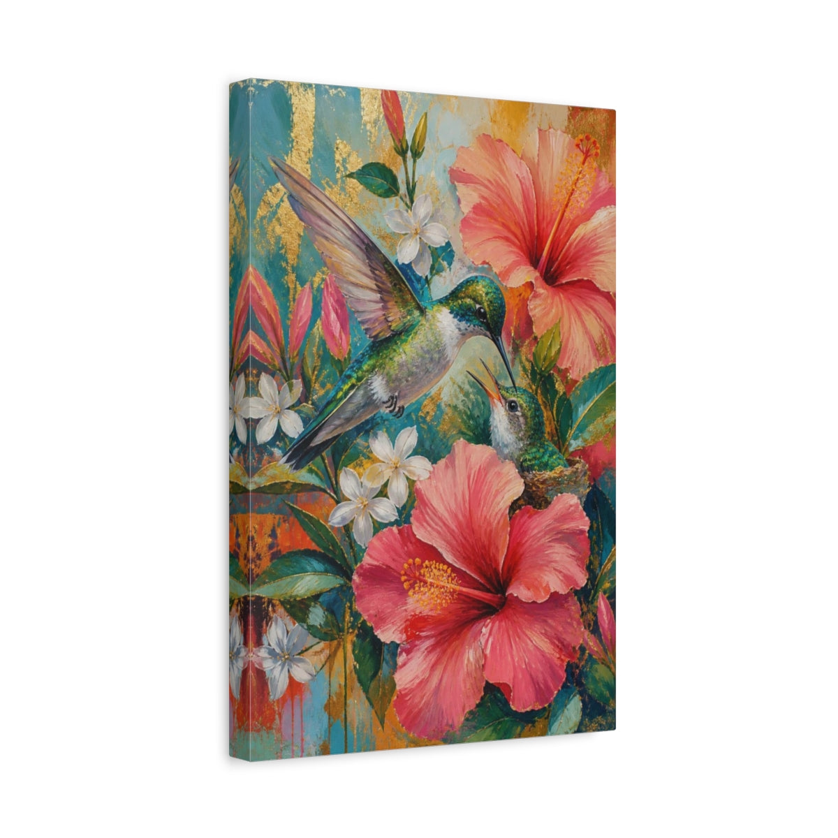 Side Mockup 4. Hummingbird Animals In Bloom shown as canvas print